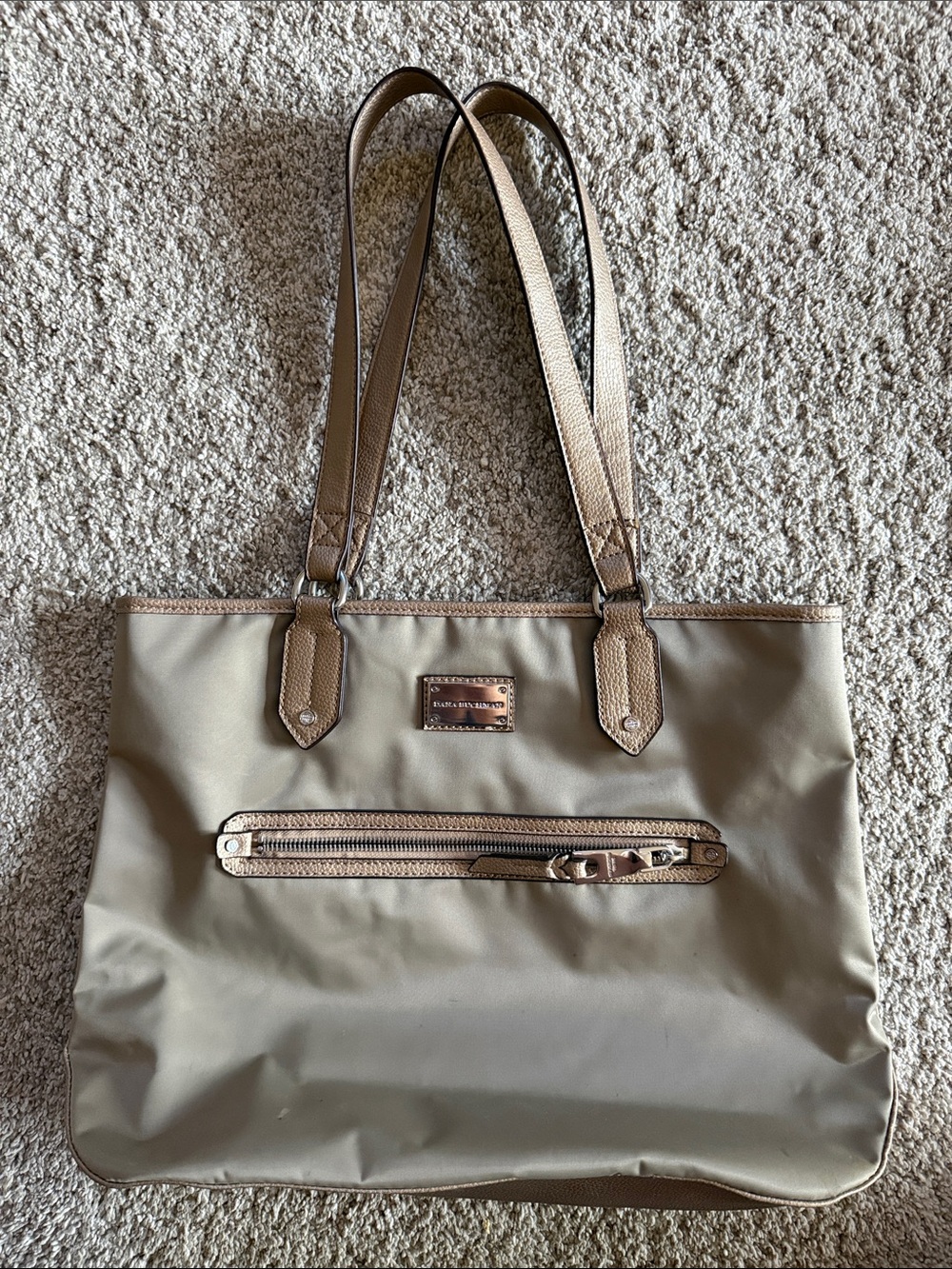 Dana Bachman Brown Nylon Tote Bag with Leather Trim - Unbranded